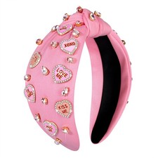 Valentine Day Headbands Rhinestone Beaded Heart Crystal Knotted Pink Red