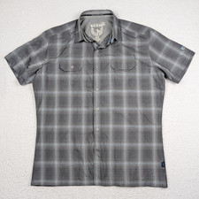 KUHL Response Shirt Mens L Gray Plaid Eluxur Tech Hiking Short Sleeve Button Up
