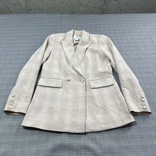 House of Harlow Blazer Womens Small Double Breast Jacket Tan Plaid Academia Corp