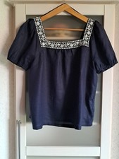 Boden Bluse Leinen BOHO, Stickerei blau weiß...