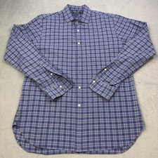 Polo Ralph Lauren Shirt Mens 16.5 Blue Plaid Slim Fit Long Sleeve Dress