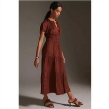 Anthropologie Somerset brown bronze maxi dress size Small