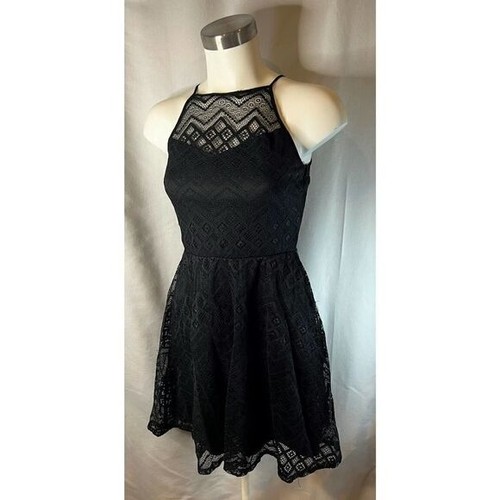 Black Lace Halter Dress Party Cocktail Sleeveless Fit & Flare Mini - Afbeelding 1 van 10