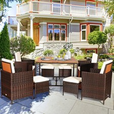 9PCS Rattan Wicker Patio Dining Set Outdoor Furniture w/ Cushion