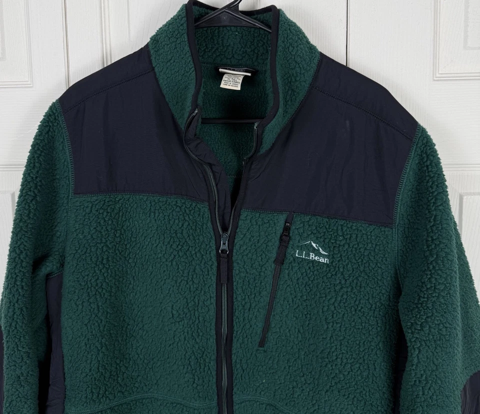 LL Bean  Mountain Classic Fleece Jacket Mens XL Tall Green Black Sherpa Full Zip - Image 2 of 4