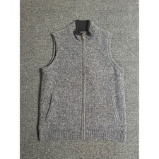 Pendleton Shetland Wool Reversible Vest Gray Black Mens Small Fleece Full Zip