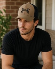 Deer Antler Trucker Hat Tan Black Mesh Adjust...