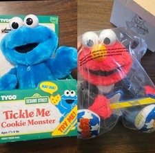 Lot Of 2 Vintage Sesame Street Plush Tickle Cookie Monster Rockin Elmo In Box