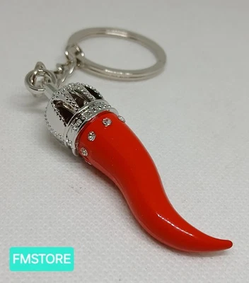 Portachiavi Acciaio Cornetto Rosso Corno 4,5 cm Smaltato Portafortuna Sicilia - Imagen 1 de 4