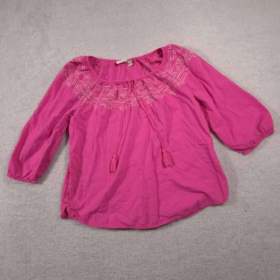 Camisa St Johns Bay Para Mujer Grande Bordada Boho Campesina Top Manga Larga Borla Foto 2 de 4