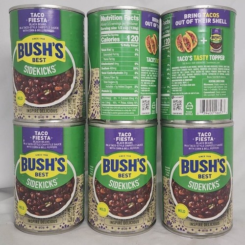 (6 Ct) Bush's Sidekicks Taco Fiesta Black Beans 15.1 oz BB June 2023