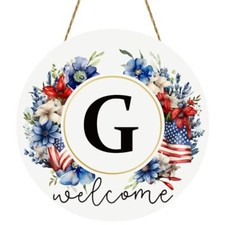 4th of July Monogram Floral Patriotic Wreath Memorial Independence Day Letter G