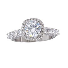 Sterling Silver Halo CZ Stones Ring w/ 7 mm 1.25 ct Brilliant Cut Center CZ