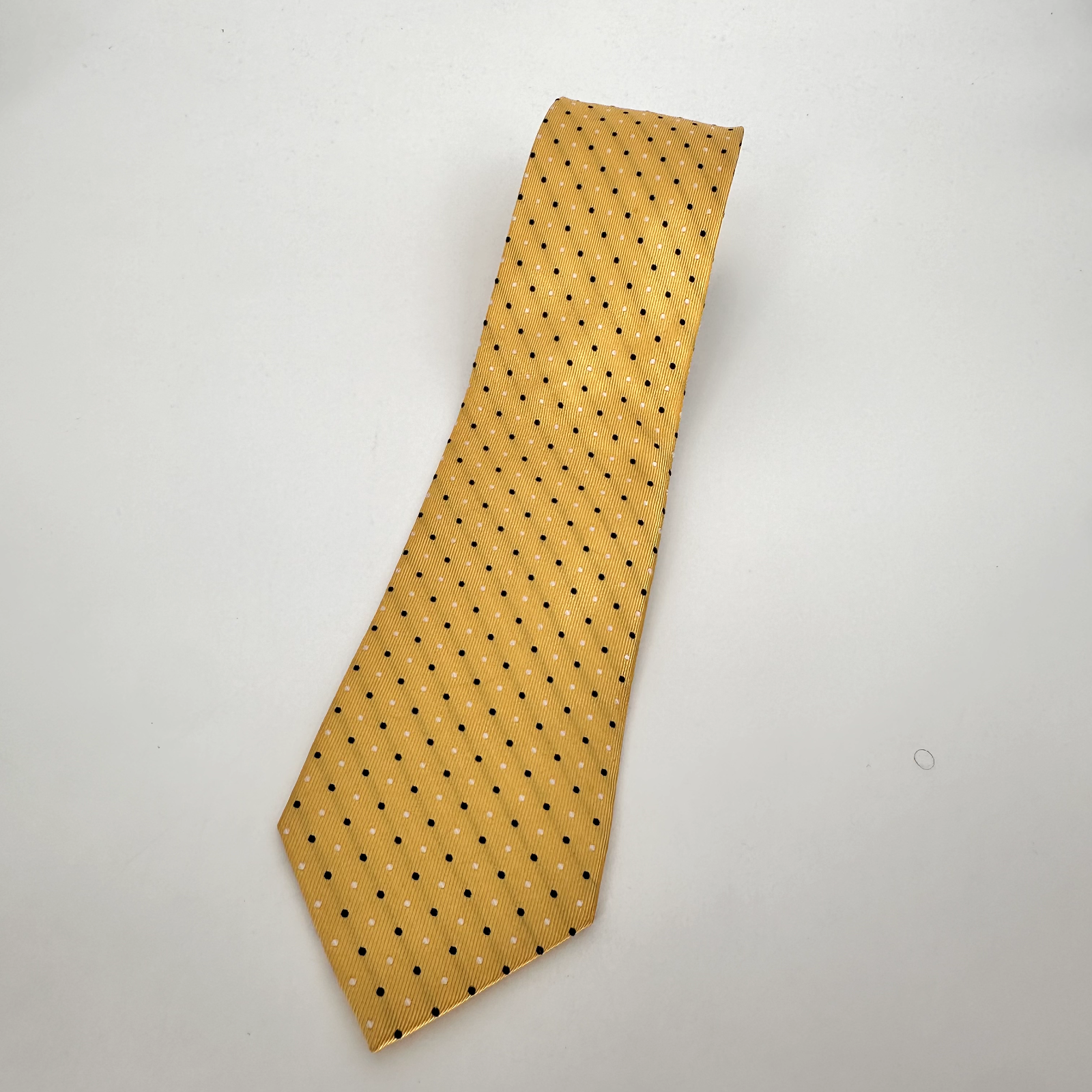 Tommy Hilfiger Men's Yellow/Blue Polka Dot Silk NeckTie Extra Long