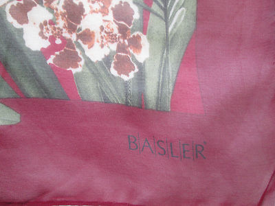Foulard En Soie Basler Vintage - 88x88 Cm - Bords Marron & Fond Bleu - Occasion