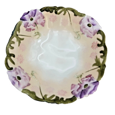 Antique Weimar Porcelain Bowl Flowers Embossed Scalloped Germany 6 5/8'' RARE