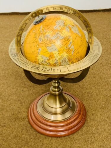 Morski Solidny Mosiężny Stół Armilarny Marine Sphere World Globus Vintage World - Zdjęcie 1 z 6
