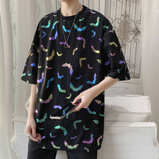 Hommes Laser Chauve-Souris T-Shirts Manche Courte Hip Hop Tee en Vrac