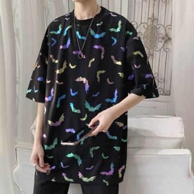 Herren Laser Fledermaus bedruckte T-Shirts Kurzarm Hip Hop Tee locker lässig Baggy