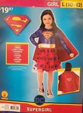 New Girls Supergirl Halloween Costume L 10-12 Dress, Cape, Belt, Headband