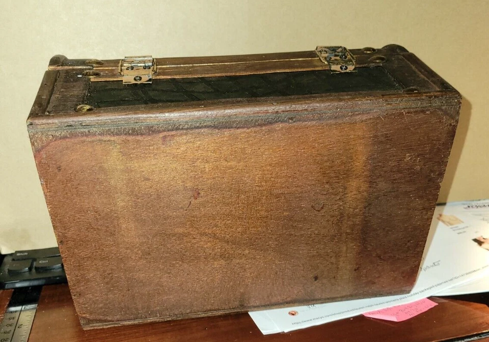 Ashland Collection Brown Wood & Brown Rustic Faux Leather Trunk w/ Brass Accents - Image 3 of 4