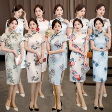 Spring/summer Women's Elegant Banquet Qipao Dress Knee Length Satin Cheongsam