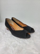 Vintage Jack Rogers Women s Shoes Heels Wedge Wood Grain Peekaboo Black