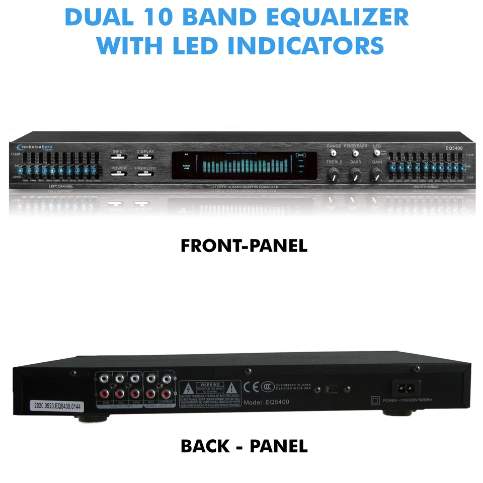 Technical Pro Professional Dual 10 Band Equalizer w/ Individual LED Indicators - Image 2 of 4