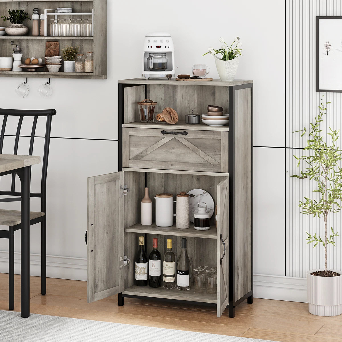 Grey Wooden Kitchen Storage Rack