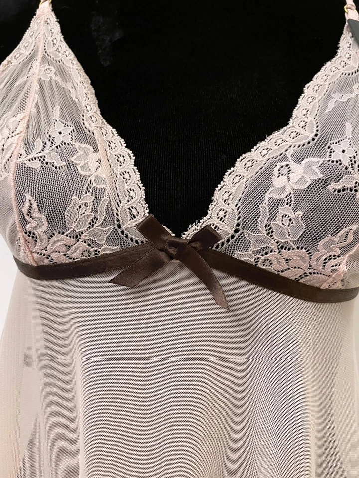 Elle Macpherson Intimates Womens Lace Boudoir Babydoll Top Medium Pale Pink Knit - Image 2 of 4