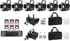 6) American DJ ENCORE FR50Z Fresnel Lights w/Barn Doors+DMX Control+Hazer+Cables