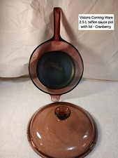 Visions Corning Ware 2.5 L Teflon Sauce Pot With Lid Cranberry Made In USA