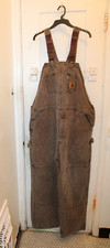 CARHARTT Overalls Bib R06 CHT 44x34 Double Knee Canvas Work Duck Brown USA Union