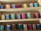 28 VINTAGE WOODEN SPOOLS WITH MAKE DO WOODEN SHELF — photo 2