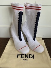 FENDI Rockoko Sock Booties White Blue Emily In Paris - Size 36