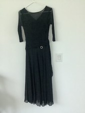 Sangria Black Dress with Mesh Top & 3/4 Sleeves Rushing, Back V, Tie Belt 10