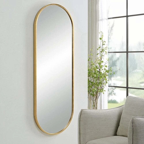 VARINA MODERN 60" ANTIQUE GOLD LEAF FRAME OVAL WALL MIRROR UTTERMOST 09844 - Picture 1 of 4