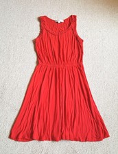 Womens Dress-ANN TAYLOR-LOFT-red rayon stretch knit elastic waist sleeveless-PS