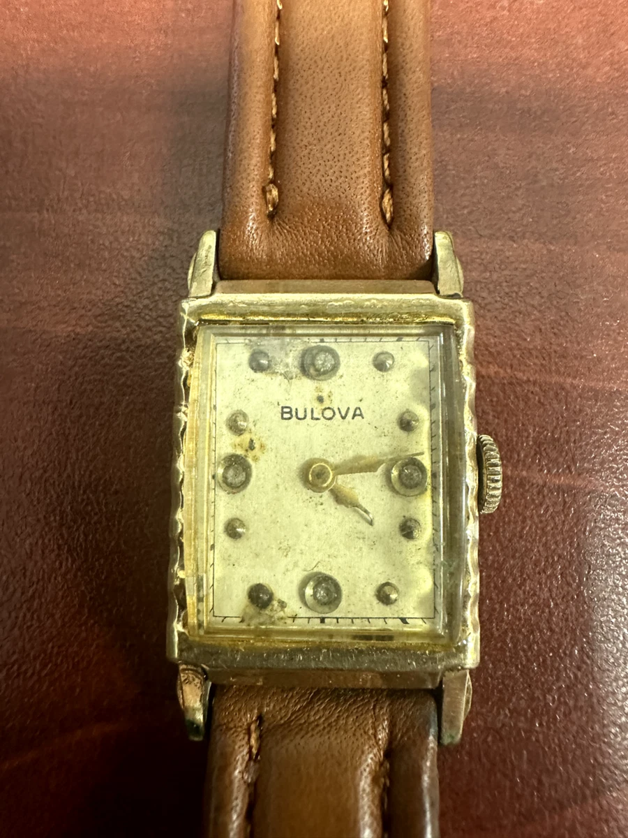 Vintage Men s Bulova Rectangular Face 10K RGP Watch For Parts Or Repair