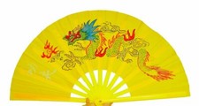 013 Tai Chi Kung Fu Asia Sport Deko China Fächer Pvc gelb Yin Yang Drache