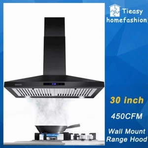 30 dans le montage mural Hood Kitchen Acier inoxydable 3-Speed Contrôle des touches noir