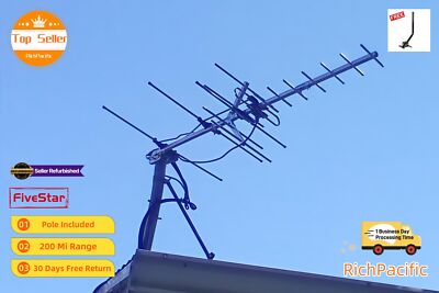 Long Range Yagi TV Antenna Outdoor 250 Mile for Clear UHF VHF FM Channels