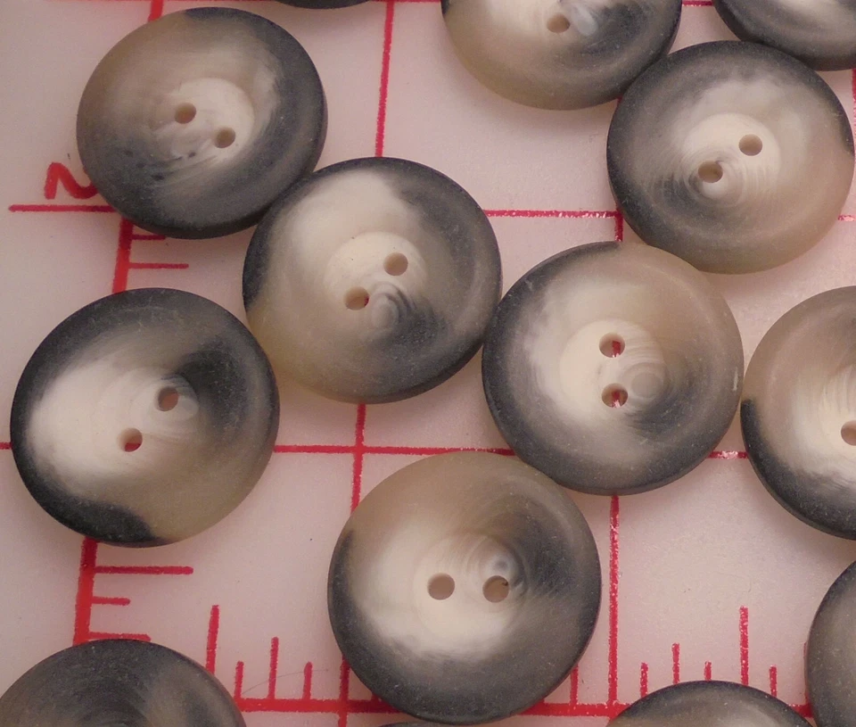 10 Vintage Italian Round 2 Hole Buttons Blended Grey Smoke & Parchment 1"  25mm - Image 2 of 4