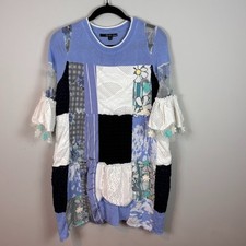 Giusto dama Womens Blue Patchwork Bell Sleeve Tunic Mini Dress sz 1 (SM) Artsy