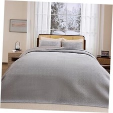 Velvet Quilt Set King Size - 3-Piece Lightweight King/Cal King Soft Gray