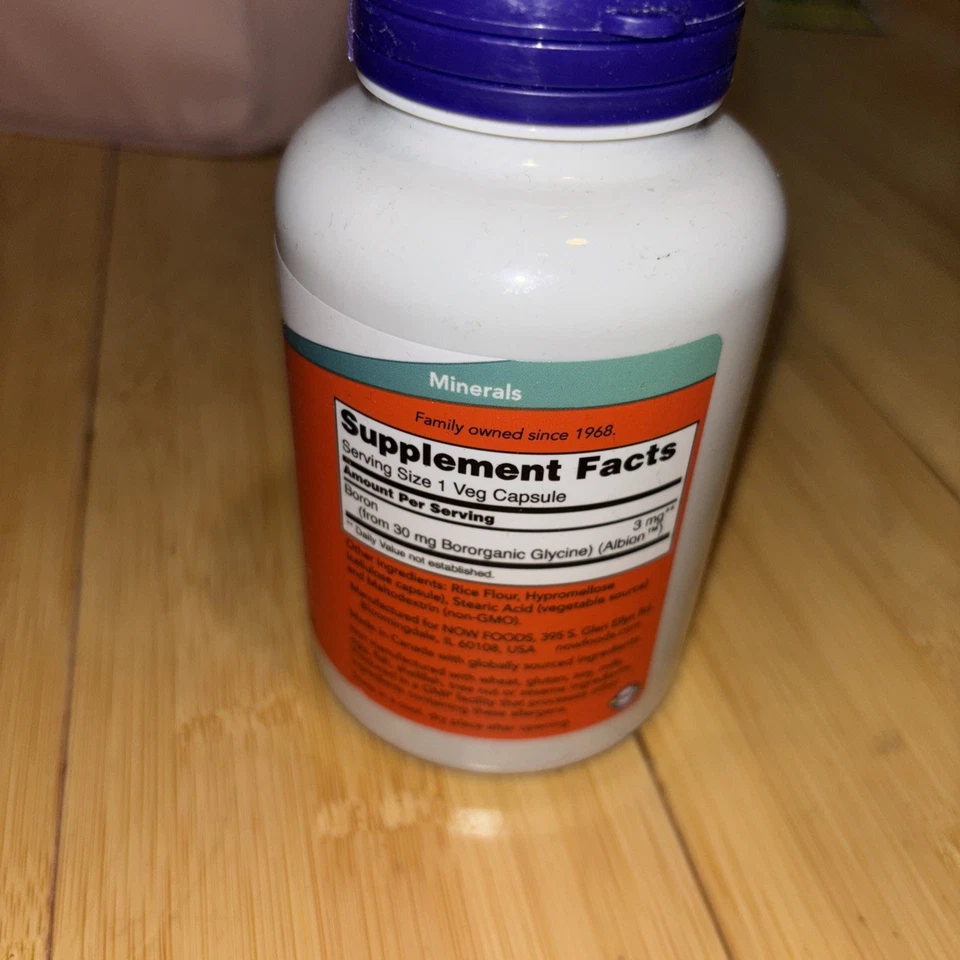 NOW Foods, boro, 3 mg, 250 cápsulas vegetales Foto 3 de 4