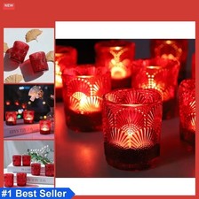 Glass Votive Candle Holders Set of 12 Red Ginkgo Leaves Tea Light Holder for