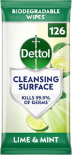 Dettol Antibacterial Surface Wipes 126 Lime Mint Biodegradable Kills 99.9%