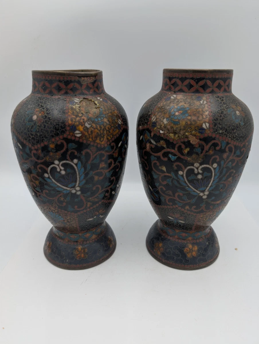 黑色古董原始景泰蓝日本古董花瓶| eBay