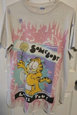 Garfield Somebody Loves You Sleep Shirt Flirts 80s Cartoon L/XL Vintage Night